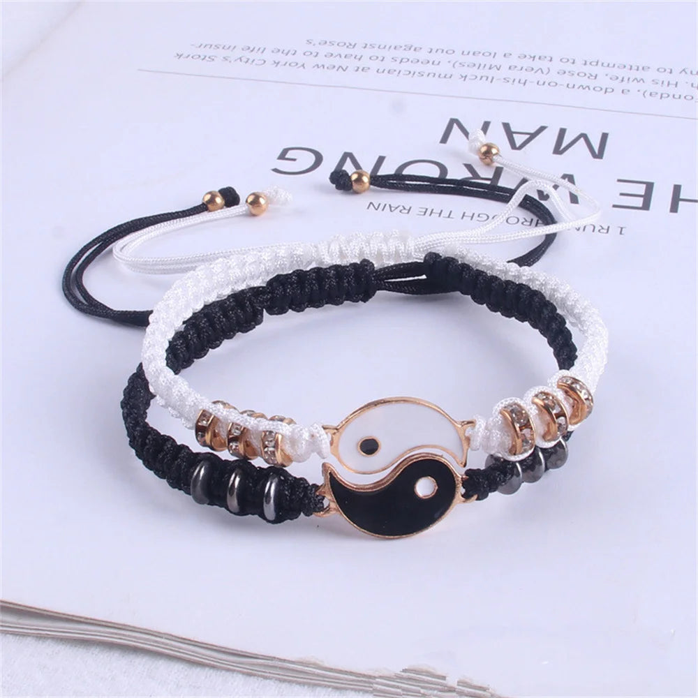 New Best Friend Bracelets Matching Yin Yang Adjustable Cord Bracelet for Bff Friendship Relationship